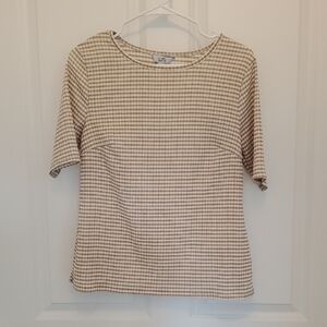 "Croft & Barrow" Blouse. Beige & White Checkers Size S